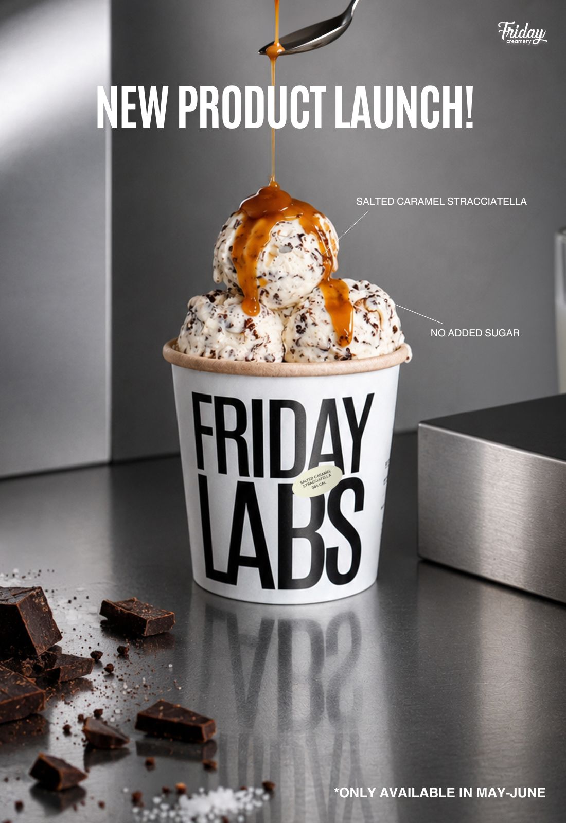 Salted Caramel Stracciatella PINT 473ml FRIDAY LABS